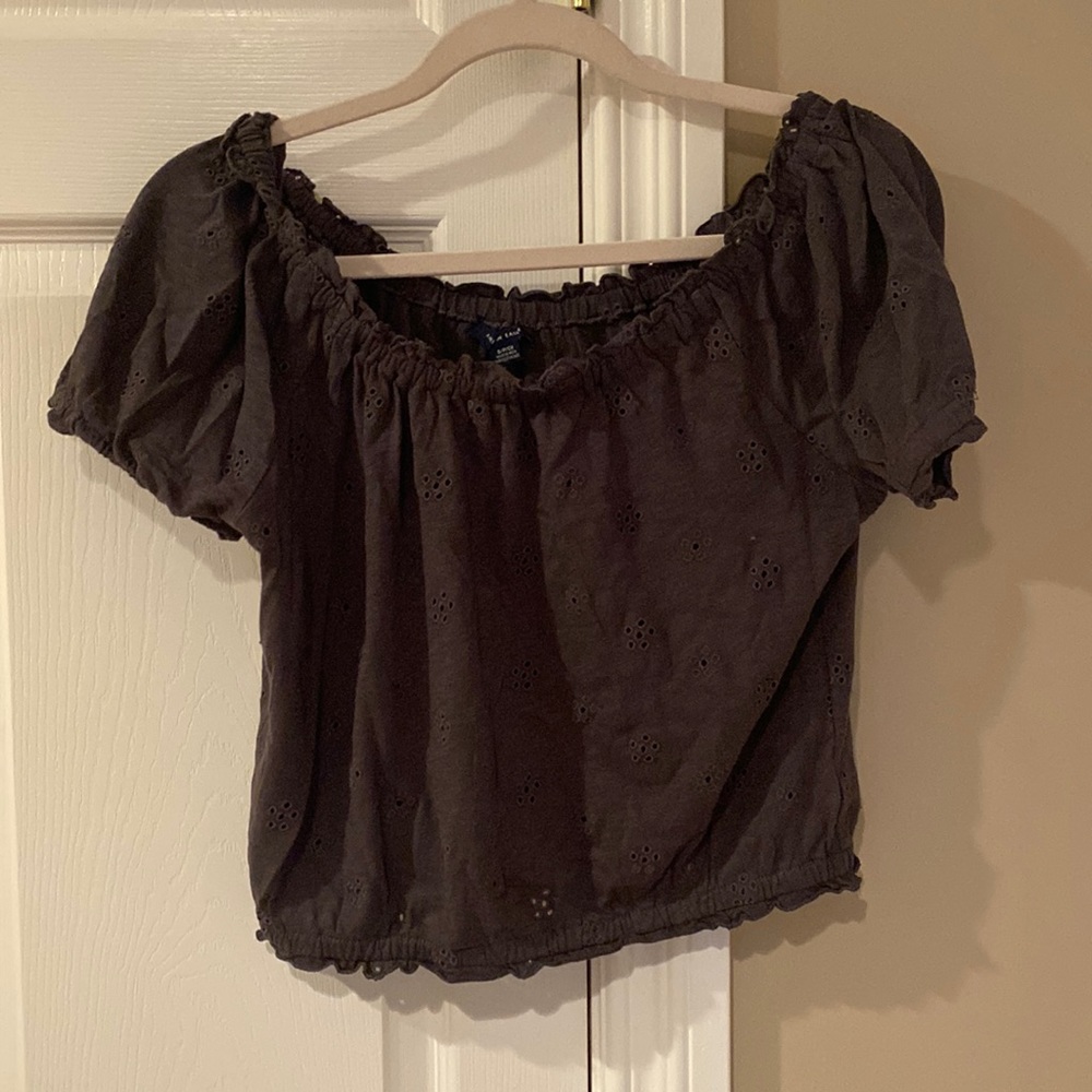 American eagle off the shoulder crop top gray
